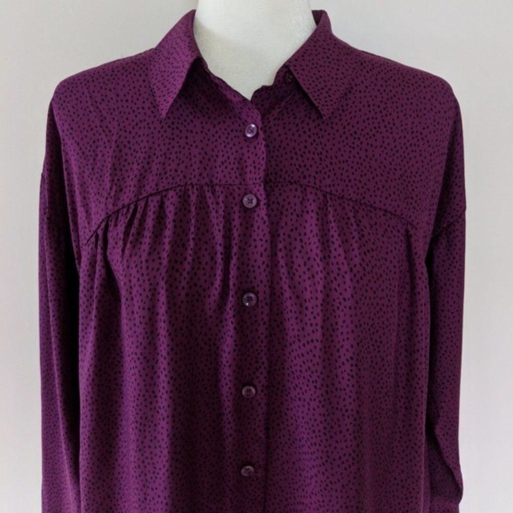 BCBGeneration Button Down Blouse Purple and Black… - image 3